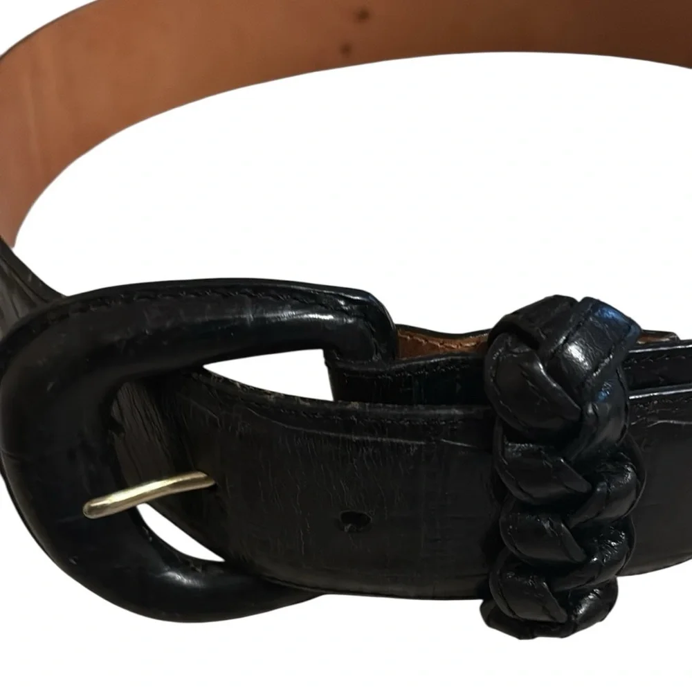BRIGHTON - 43503 - EMBOSSED Calfskin ALLIGATOR PRINT - BLACK Leather Belt